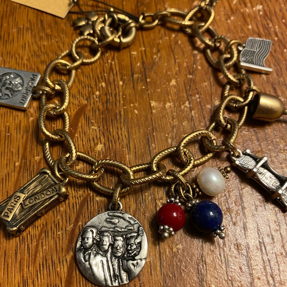 Patricia Nash American World Traveler Charm Bracelet with Freshwater Pearl